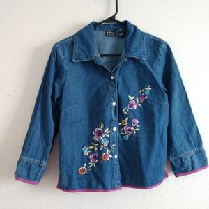 Embroidered Floral Denim Shirt Size Medium Chest 36"